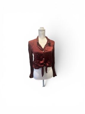 Wilfred Satin Tie-Front Blouse in Burgundy
